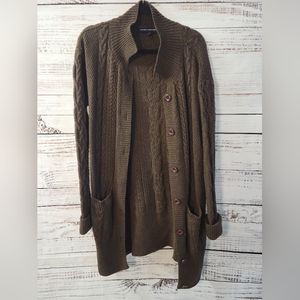 French Connection S Long Brown Knit Button Down cardigan